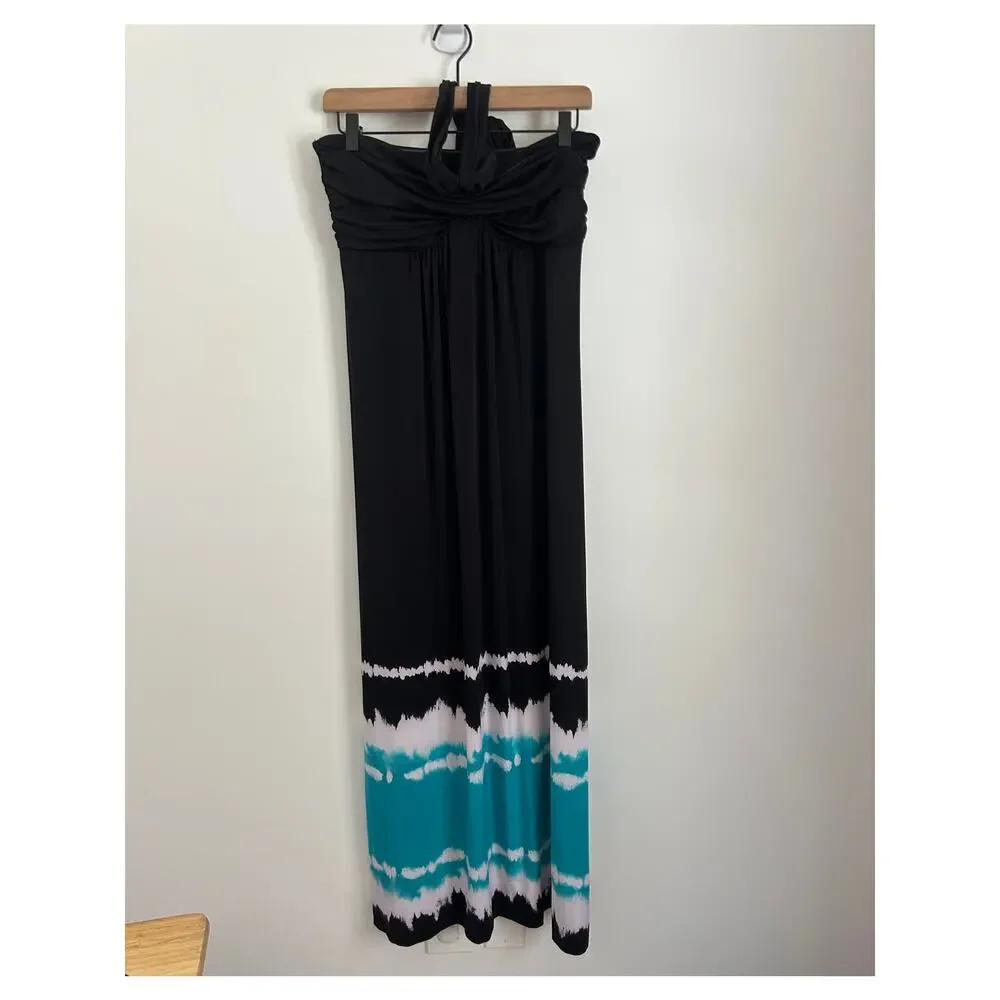 SOMA Faye Soft Black Tie Dye Border Convertible Strap Maxi Dress Size Medium - Picture 2 of 5